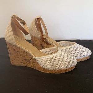 Apt 9 3.5” cork wedge linen ankle strap sandals